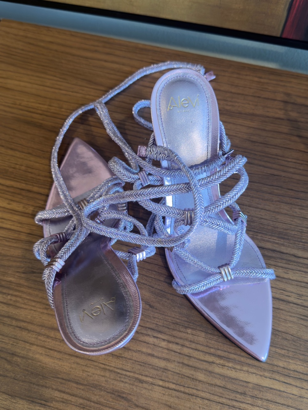 Lavender Braided Strap Pointed-Toe Heels - Picture 7 of 9